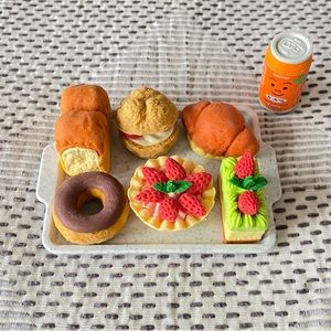 7 dessert food erasers w/ serving tray 🍰